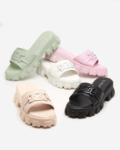 Beige women's slippers on a thicker sole. Inza - Footwear