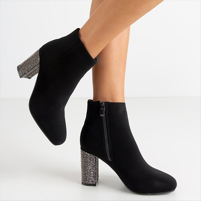 Black women's boots on a post with cubic zirconia Wilpa - Footwear
