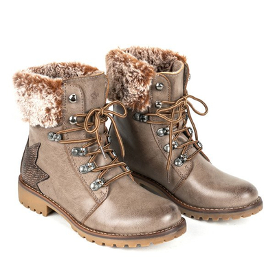 Brązowe workery z futerkiem Zirca - Obuwie