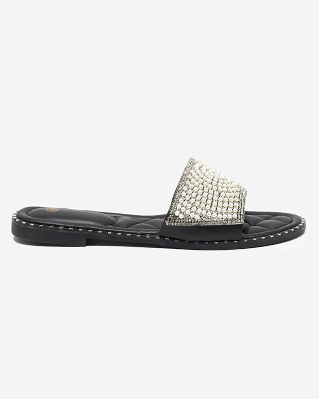 OUTLET Ladies' black slippers with Ahaio decorations - Footwear