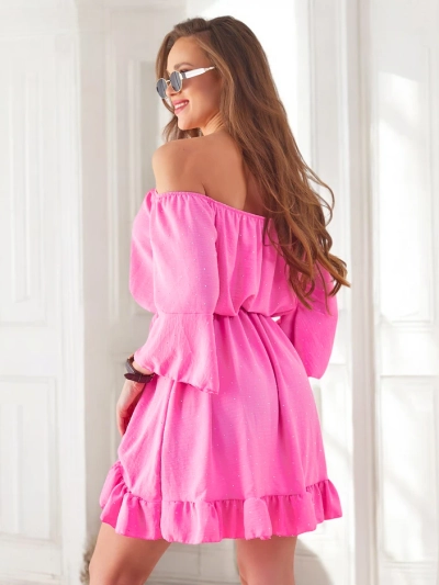 Royalfashion Sieviešu mini kleita Spāņu stilā ar garām piedurknēm un rhinetoniem