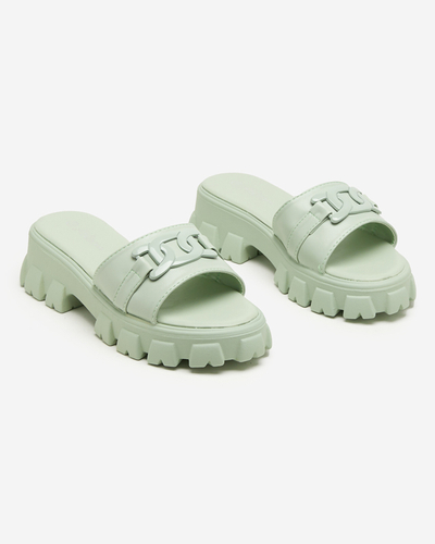 Ladies' mint slippers on a thicker sole. Inza - Footwear