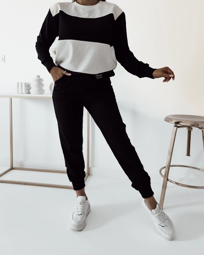 Royalfashion Black women's striped sweatshirt set