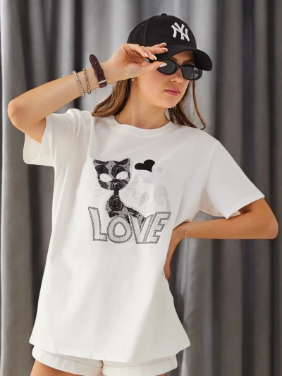 Royalfashion Women's Cotton T-shirt Cat Love