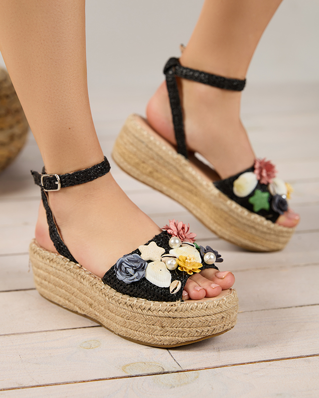 Ladies' black sandals a'la espadrilles with a decorative upper Soramis - Footwear