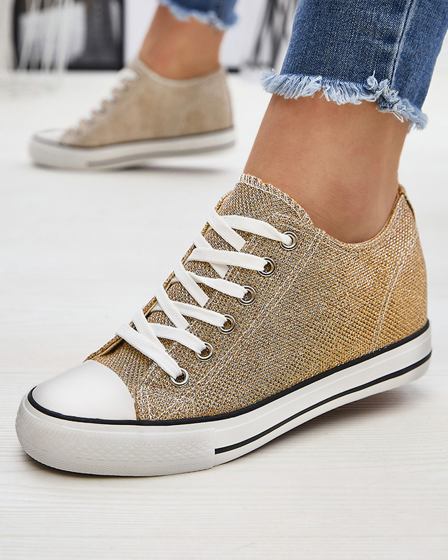 Gold women's sneakers on a hidden anchor with shiny thread Seggat- Footwear