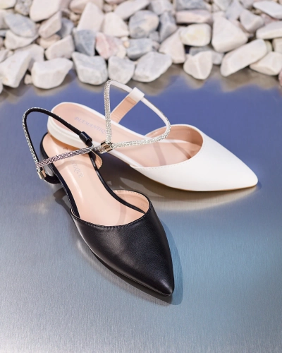 Royalfashion White Women's Embellished Shimmer Sole Flat Heel Sandals