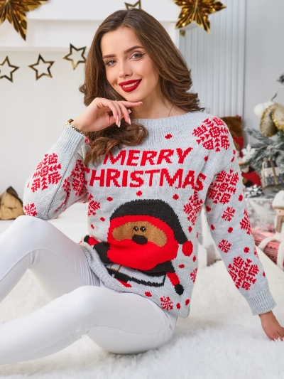 Royalfashion Sieviešu Ziemassvētku džemperis ar Ziemassvētku vecīti