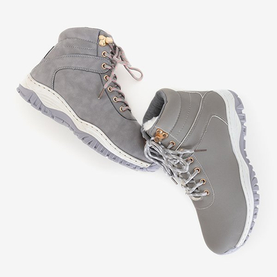 Women's warm eco-leather hiking boots in gray Filis color - Footwear