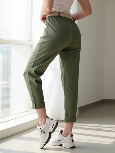 Royalfashion Women's straight viscose pants with a belt