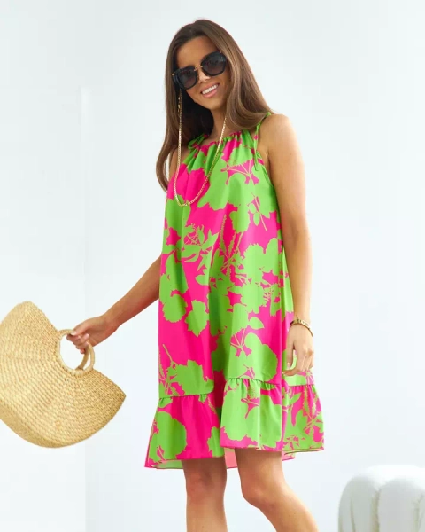 Royalfashion Green-pink women's short floral dress