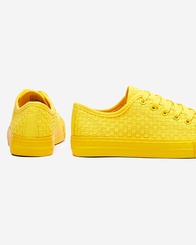 Yellow women's sneakers with embossing Aklina - Footwear