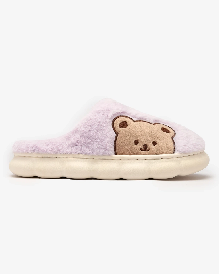 Royalfashion Women's fur slippers with teddy bear in purple Fetemes