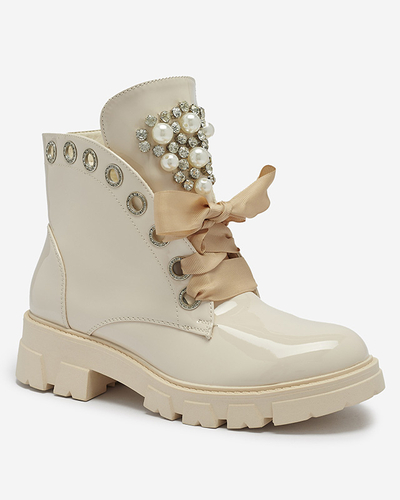 Женские сапоги-багги из лакированной кожи бежевого цвета Oselfo- Footwear