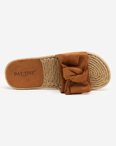 Brown women's slippers with a bow Terina - Footwear