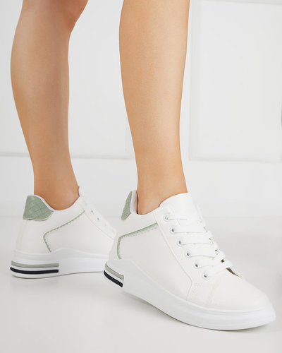 OUTLET White and green women's sneakers with a hidden wedge Uksy - Footwear