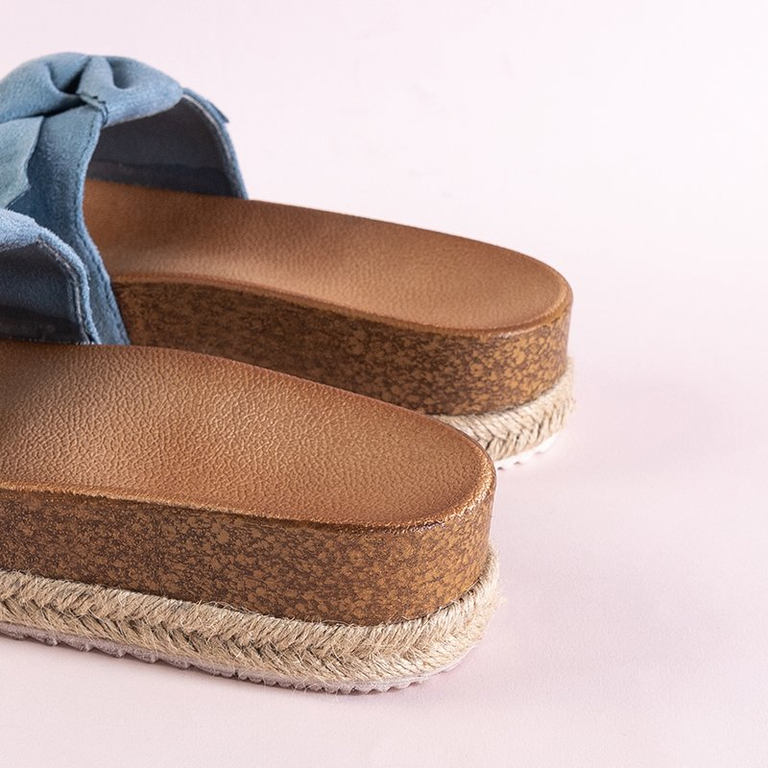 Blue women's slippers with a Jenis bow - Footwear