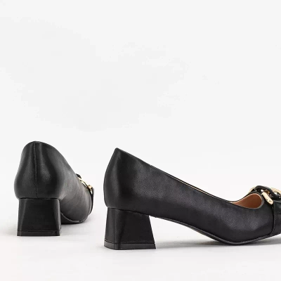 OUTLET Black women's pumps on a low post with Vetina decoration - Footwear