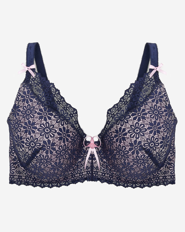Women's pink bra with navy blue lace - Underwear