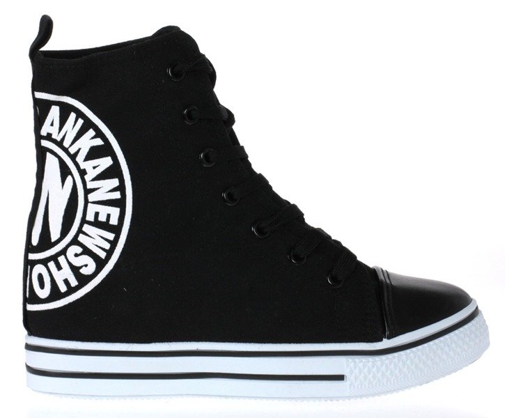 Czarne, tkaninowe sneakersy na koturnie - Obuwie