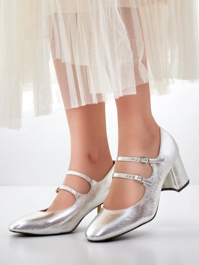 Royalfashion Patent leather women's pumps on a block heel with straps Ovinna