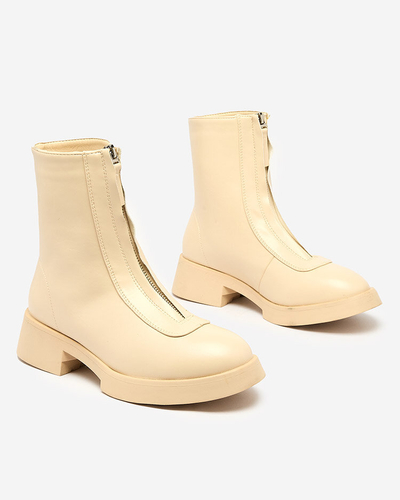 Royalfashion Sieviešu bēšas krāsas Etiuse zābaki ar plakanu papēdi