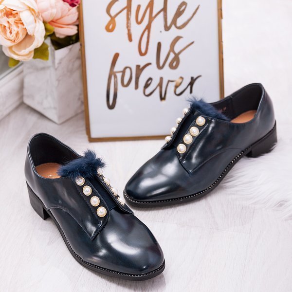 OUTLET Navy blue shoes with pearls Nessi - Footwear