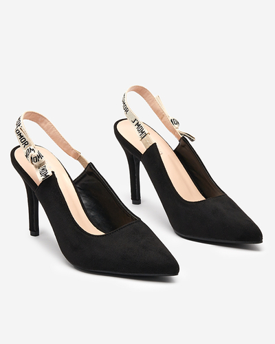 OUTLET Eco - suede black women's pumps on a stiletto heel with a ribbon Ristra - Shoes