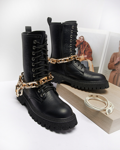 Black women's boots with gold chain Azerik - Footwear