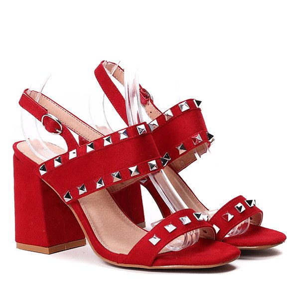 Czerwone sandały z ćwiekami na słupku Romena - Obuwie