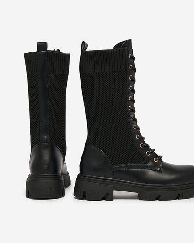 Royalfashion Openwork black women's flat-heeled boots Kaliffo