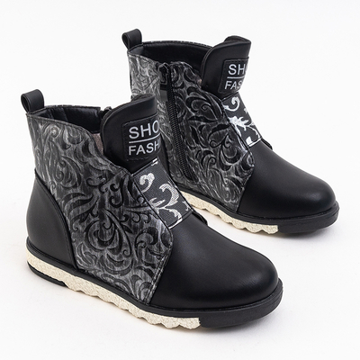 Black girls boots with an oriental pattern Gasly - Footwear