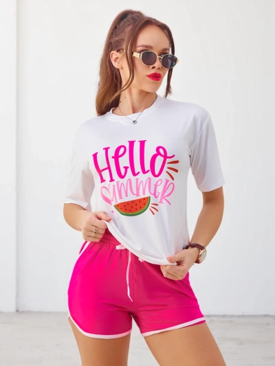 Спортивный комплект Royalfashion для женщин с футболкой и шортами Hello Summer