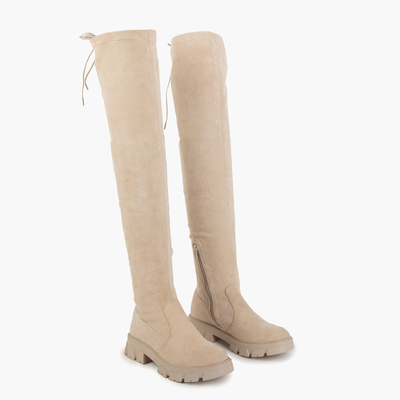 Eco-suede beige flat-heeled over-the-knee boots Engi - Footwear