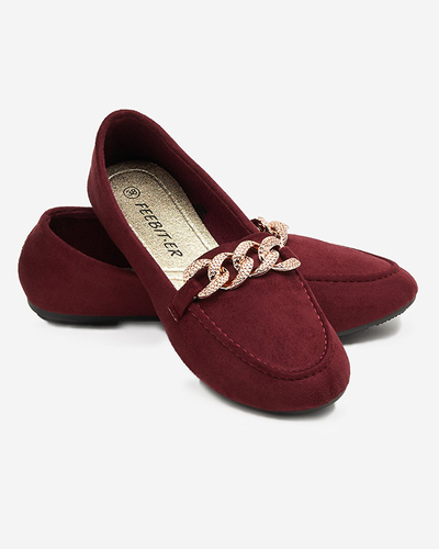 Women's burgundy eco-suede loafers with a chain Osylia - Shoes