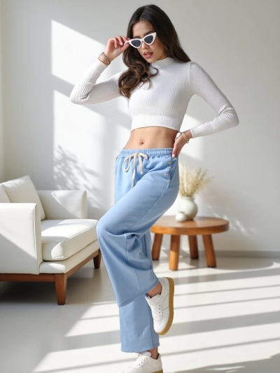 Royalfashion Women's wide sweatpants made of viscose with zirconia