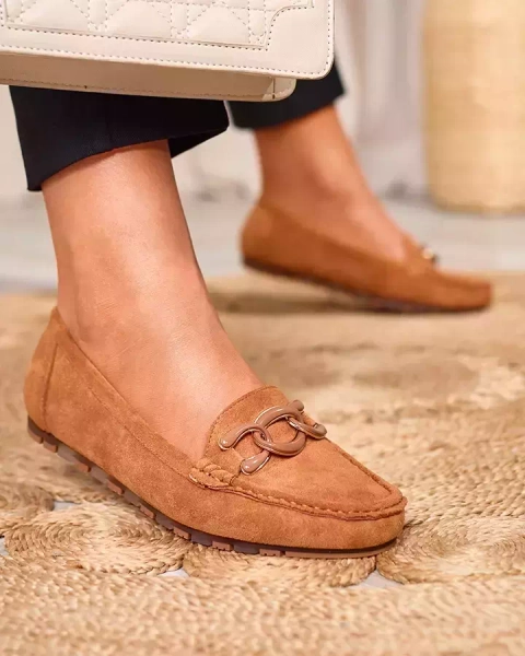 Women's moccasins in camel color with chain Lertika - Footwear