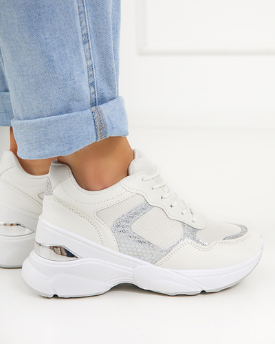 Women's white sneakers with a hidden wedge Waqsy - Footwear