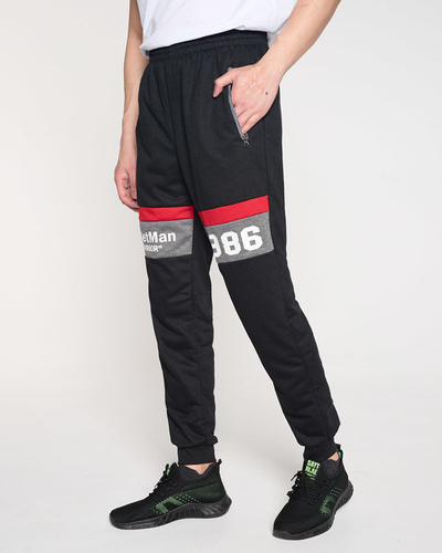 Men's black sweatpants with inscriptions - Clothing