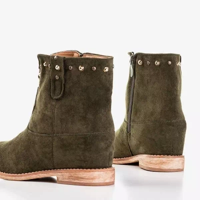 OUTLET Dark green cowboy boots on a wedge Brenna - Shoes