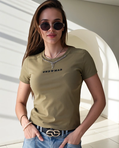 Женская хлопковая укороченная футболка Royalfashion с надписью