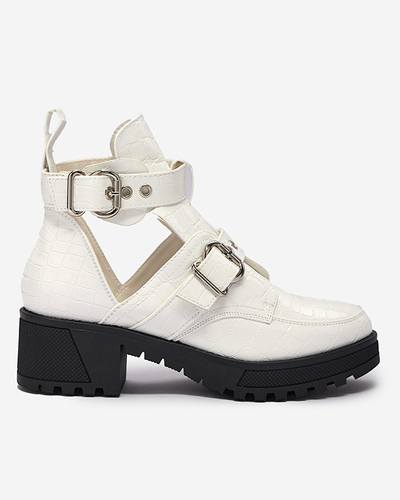 White lacquered women's boots with cutout and embossing Malevib- Footwear