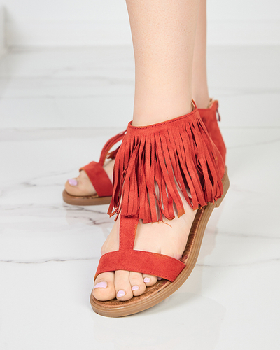 OUTLET Женские босоножки с бахромой красно-коричневого цвета Clov-Shoes