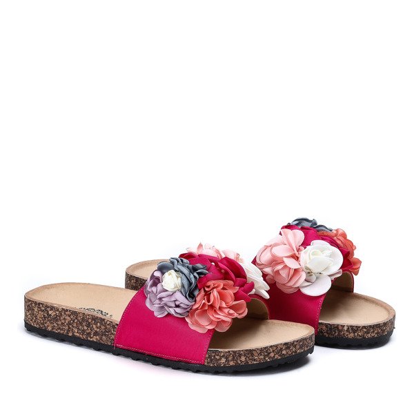 Klapki z ozdobnymi kwiatkami w kolorze fuksjowym Vilena - Obuwie