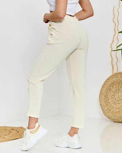 Women's wide ecru corduroy pants - Clothing
