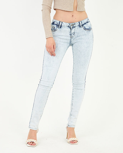 Blue women's skinny jeans with zippers - Clothing