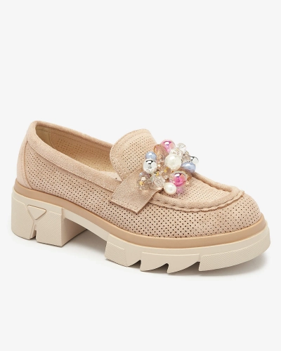 Women's light brown openwork moccasins Peloga- Footwear