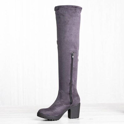 OUTLET Gray boots on a higher post Moccalinea - Footwear