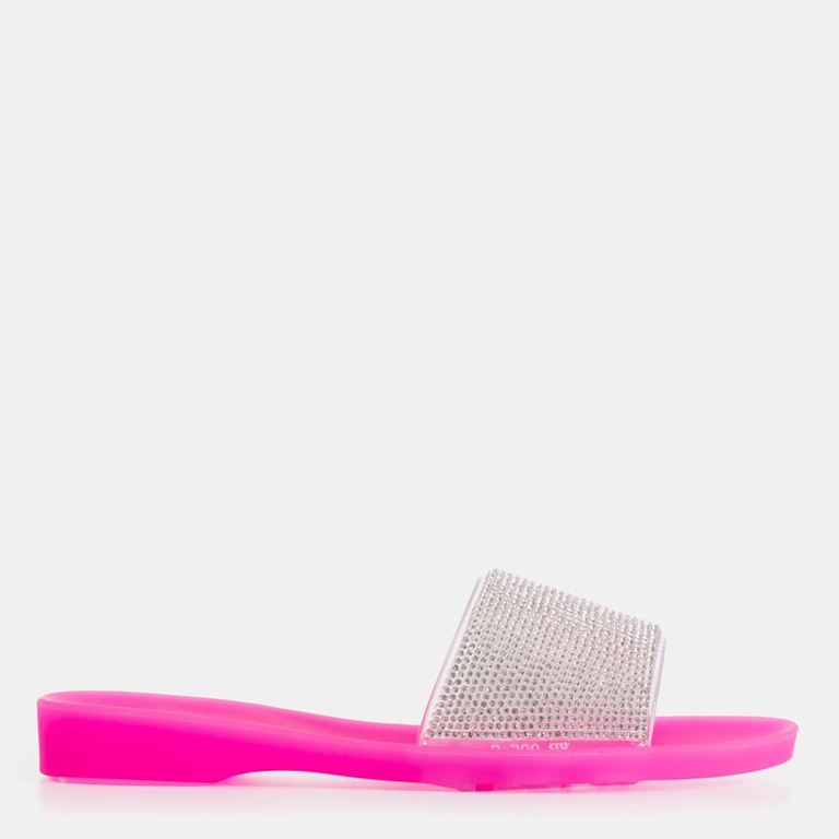 Fuchsia women's rubber slippers with cubic zirconia Niamh - Footwear