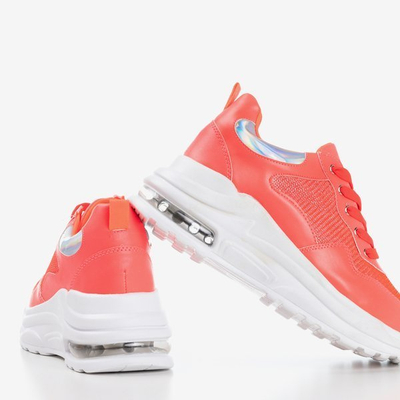 Neon orange women's sports sneakers with holographic Piules inserts - Footwear 1